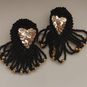 Beaded Heart Sequin Style Vintage Clip on Earrings